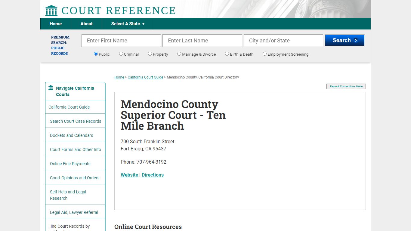 Mendocino County Superior Court - Ten Mile Branch