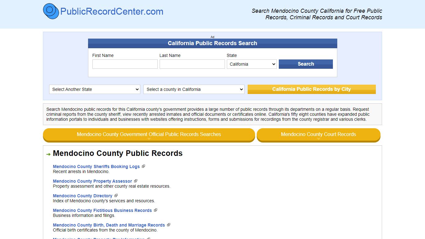 Mendocino County California Free Public Records - Court ...