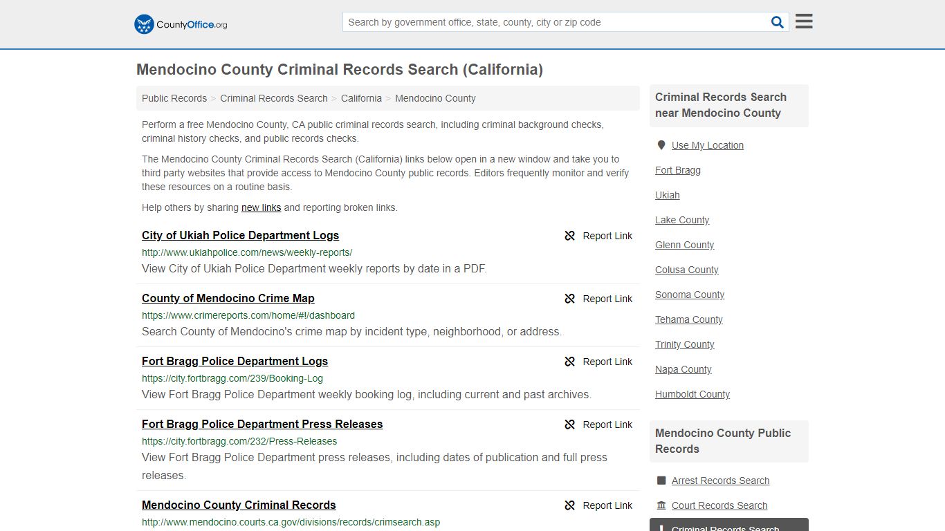 Criminal Records Search - Mendocino County, CA (Arrests ...